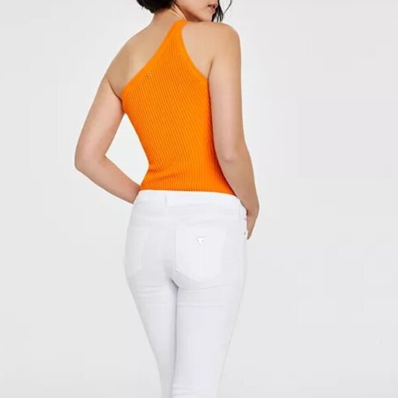 Guess Mel Ottoman One Shoulder Top Thong Bodysuit Small Orange Asymmetrical Top - Picture 10 of 10